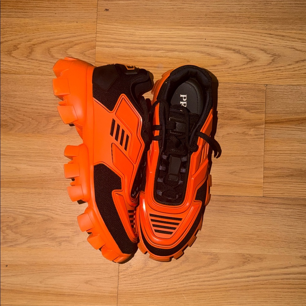Prada Kids Orange & Black Chunky Tread Sneakers